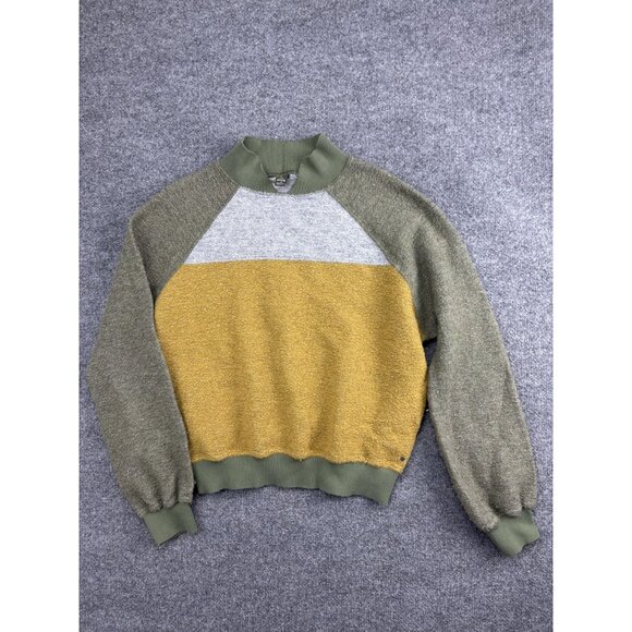 prAna Sweater Womens Medium Green Yellow Gray Colorblock Raglan Knit Mock Neck - Picture 1 of 6
